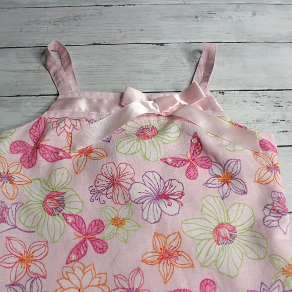 Talbots Kids Girl's Floral Linen Dress Size 10 Pink Sequin Beaded Butterflies - Picture 5 of 7
